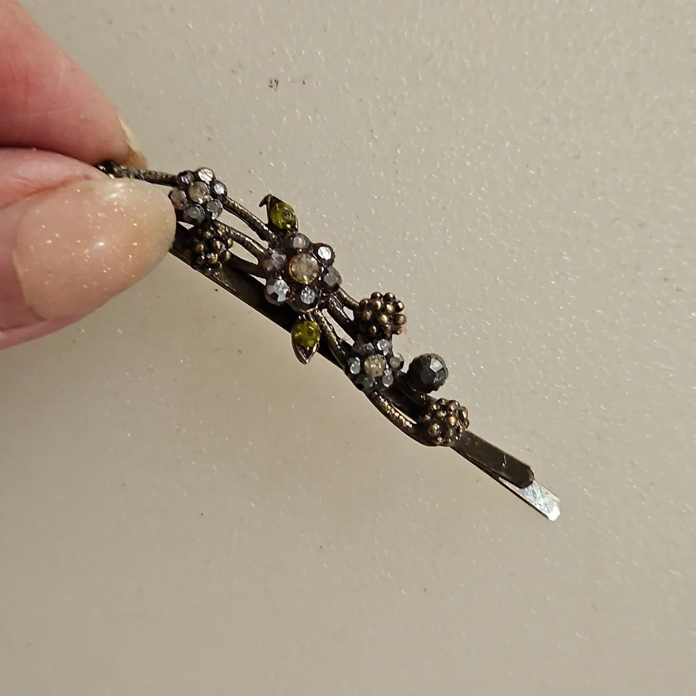 Set of 5 Multicolor Mixed Media Floral Rhinestone hair pins Special Occasion